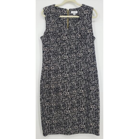 Calvin Klein Sheath Dress 14 Abstract Textured Knit Fitted Work Career Black Tan - Picture 1 of 10